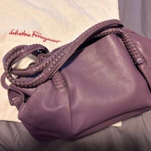 Salvatore Ferragamo Purple Shoulder Bag with Braided Strap and Slouchy Shape